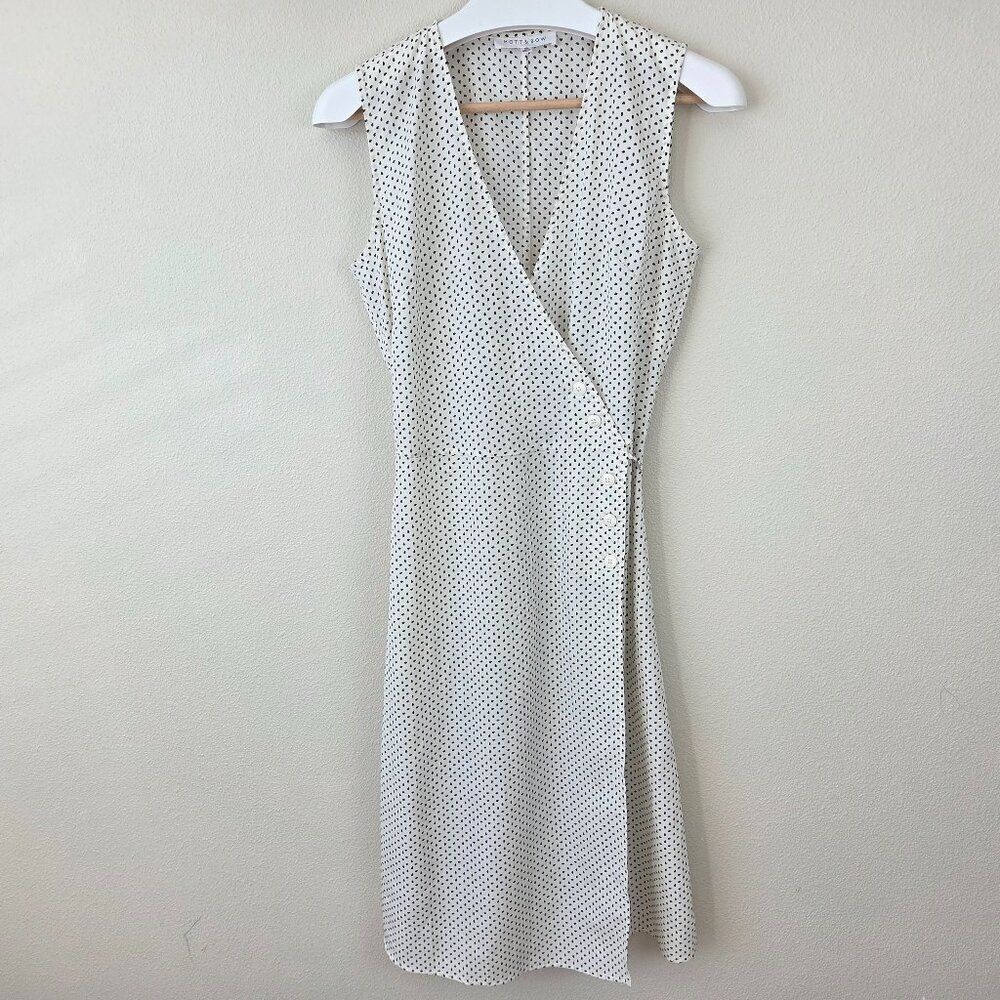Mott & Bow Polka Dot Wrap Dress Size XS Cream Ivory V-Neck Plunge Retro Buttons